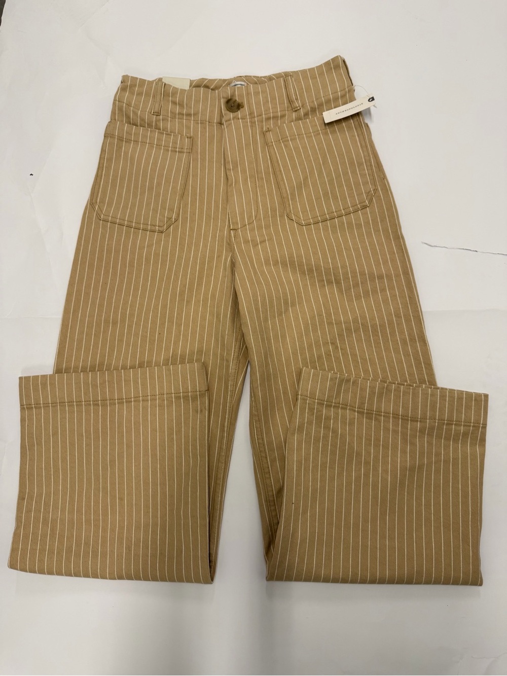 Maeve Camel Pinstripe Wide-Leg Trousers